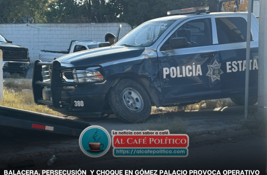 Balacera en el vado desata persecución y choque en Gómez Palacio