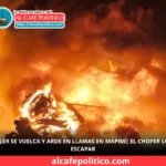 Milagro en Mapimí: trailero sobrevive tras volcadura e incendio total