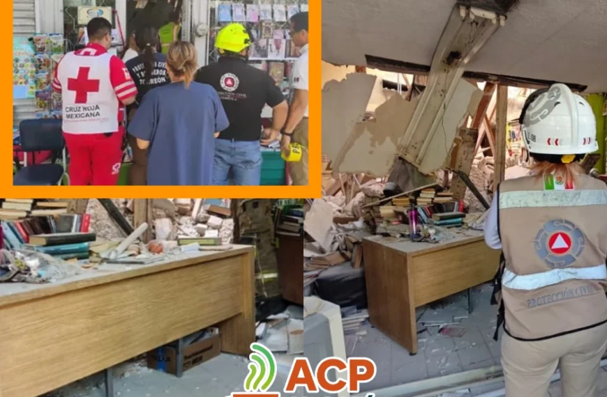 Colapsa techo de librería en Torreón; padre e hija resultan ilesos
