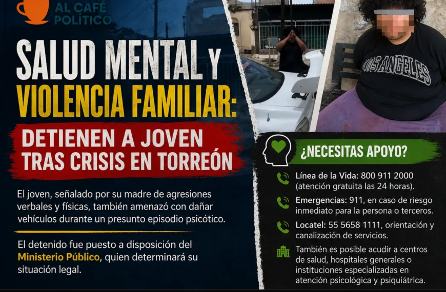 Salud mental y violencia familiar: detienen a joven tras crisis en Torreón