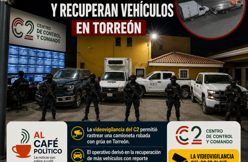 Gracias a las cámaras del C2 recuperan camioneta robada y asegura más unidades en Torreón