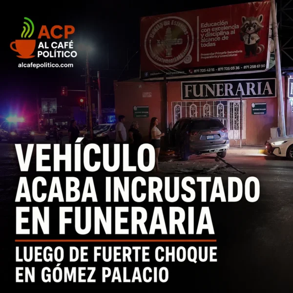 Vehículo acaba incrustado en funeraria de Gómez Palacio