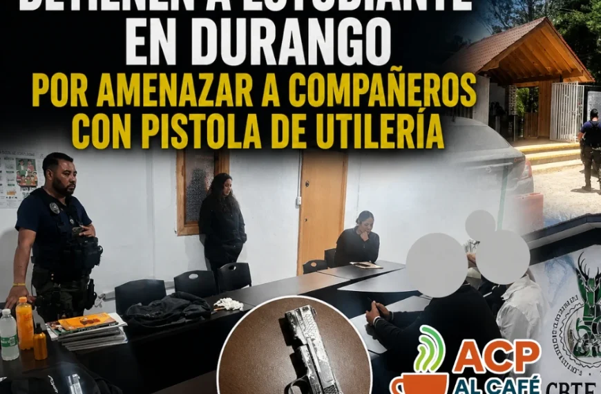 Detienen a estudiante en Durango por amenazar con pistola de utilería en escuela