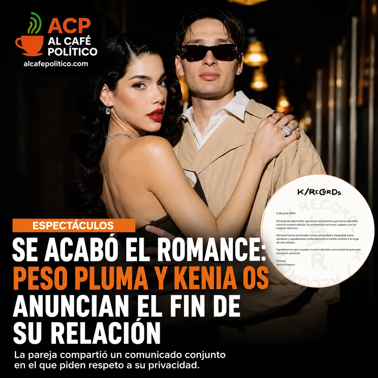 Se acabó el romance: Peso Pluma y Kenia OS anuncian el fin de su relación
