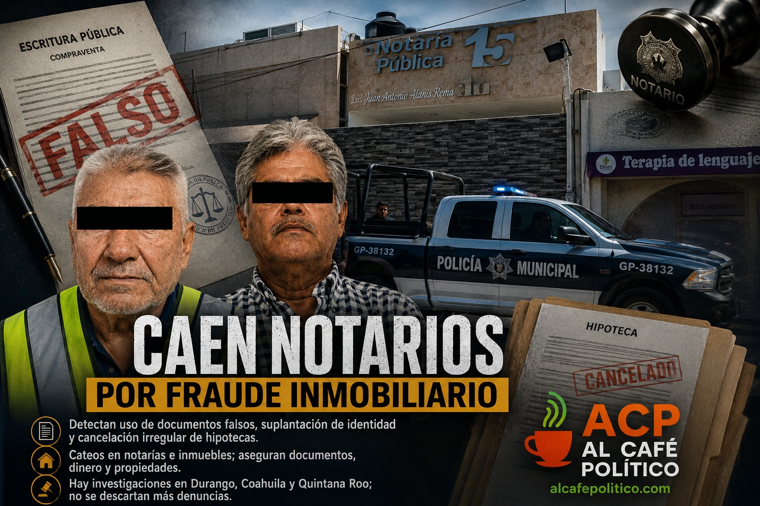 Fraude inmobiliario en Durango: detienen a notarios y aseguran inmuebles