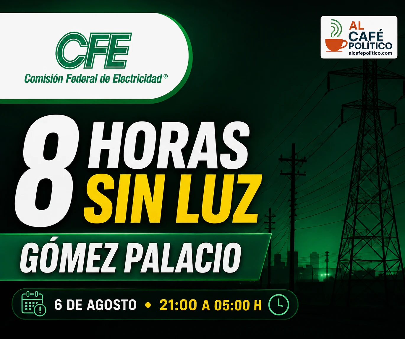 ¡Prepárese! CFE anuncia corte de luz de ocho&hellip;