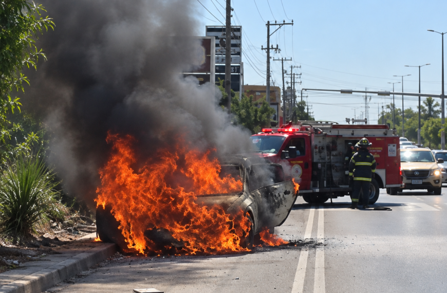 Dos autos se incendian en distintos puntos de Diagonal Las Fuentes en Torreón