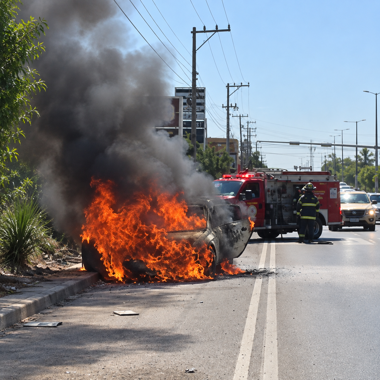 Dos autos se incendian en distintos puntos de Diagonal Las Fuentes en Torreón