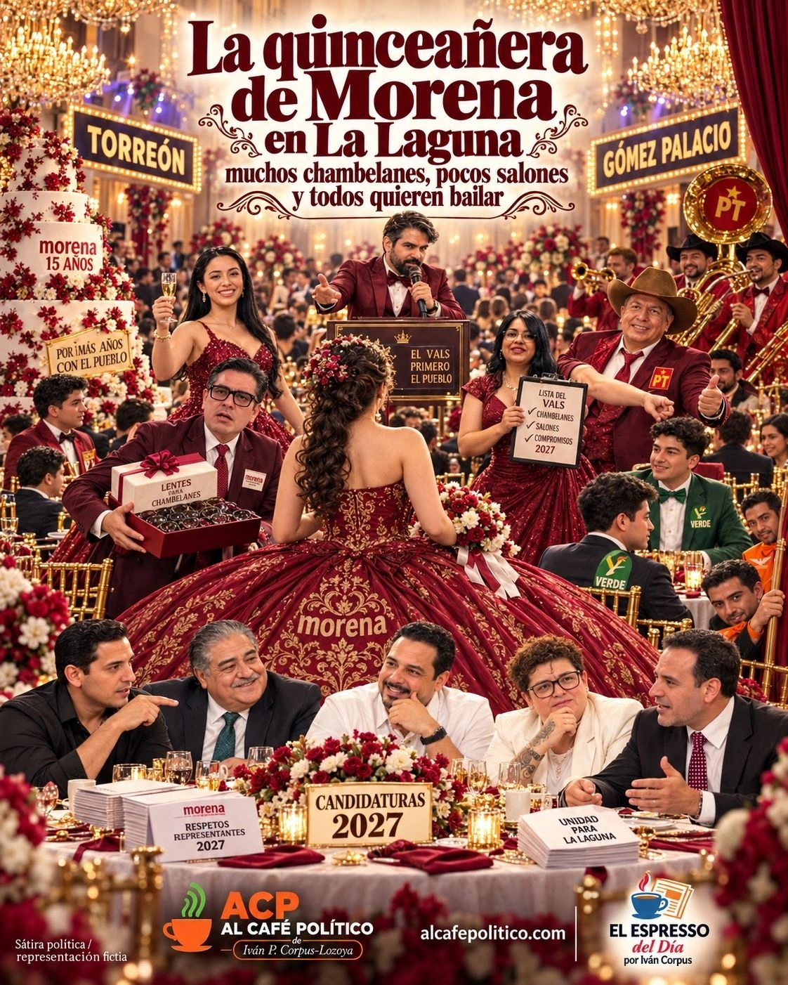 Los XV de Morena en La Laguna: mucho pastel, pocos acuerdos y demasiados padrinos